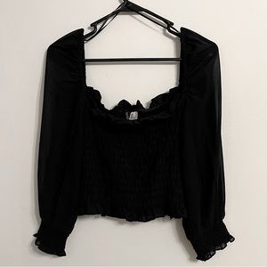 H&M Divided Black Square Neck Long Sleeve Crop Top
